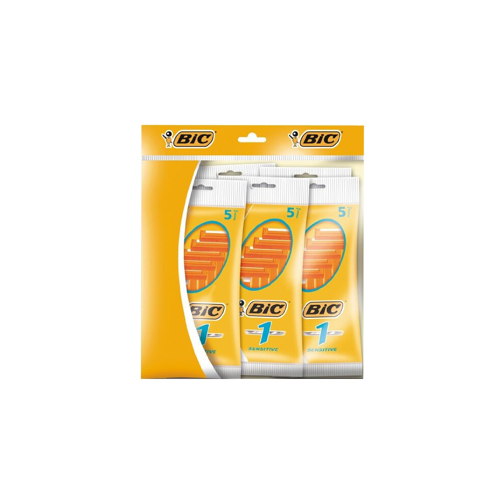 1 Sensitive Mens Single Blade Disposable Shaver 5 Packs of 5