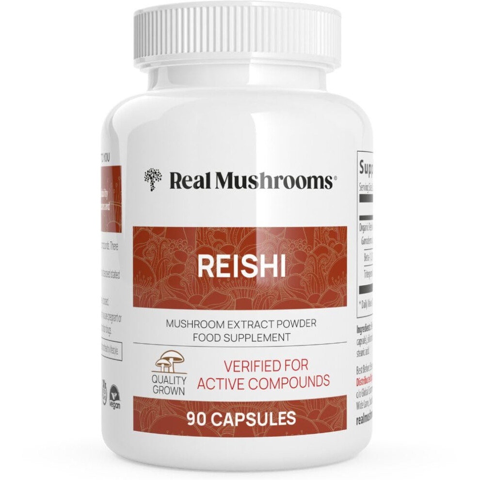 Real Mushrooms Red Reishi Capsules - Organic Mushroom Extract Supplement With Potent Reishi Mushroom For Longevity, Mood, Sleep, & Immune Support - Vegan Mushroom