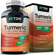 Turmeric and Black Pepper Capsules, Ginger and Vitamin C - Premium Grade High Strength Turmeric Supplements 1800mg - 120 Vegan Curcumin Capsules (not