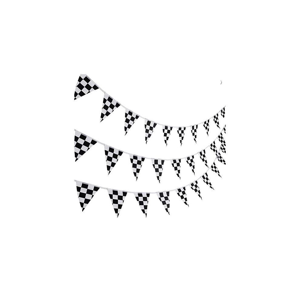 10 Meters Racing Flags,Black and White Checkered Flag 38 Pieces Racing Banners Party Flag