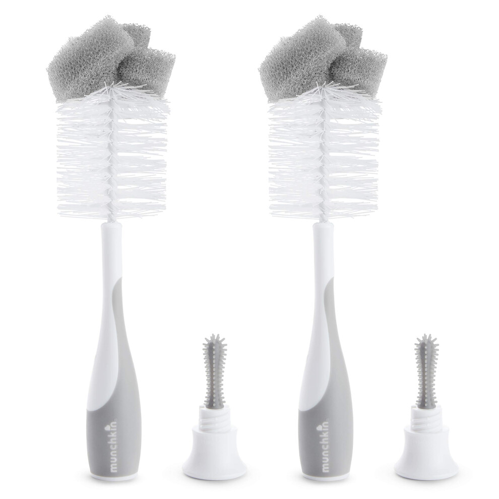 Munchkin Bottle Brush, 2-In-1 Sponge & Baby Bottle Brushes For Cleaning, Bottle Cleaner Brush & Water Bottle Brush Set, Soft & Reusable With Built In Teat