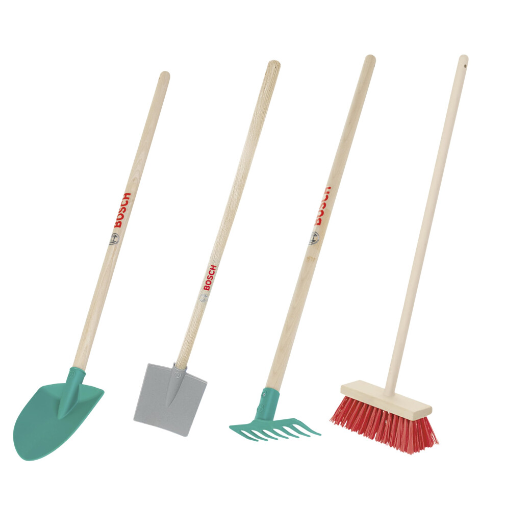 Theo Klein 2794 Bosch Garden Tool Set I Consisting of shovel, leaf rake, rake and broom I Toys for children aged 3 and over