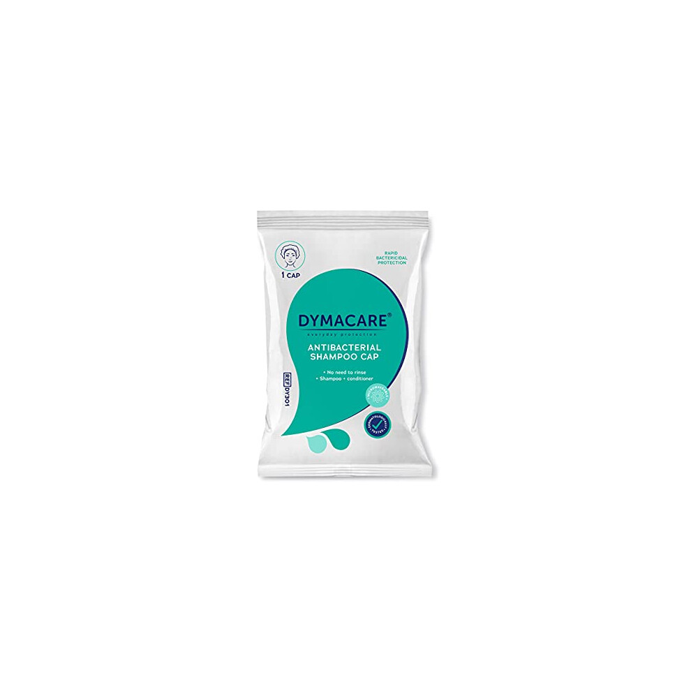 Dymacare Antibacterial No Rinse Shampoo Cap | Rinse Free Shower Cap That Shampoos & Conditions | Ph Balanced Waterless Hair Wash | 1 Cap