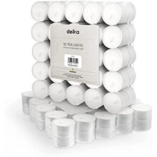 8 Hour Tea Light Candles, 50 Pack, Long Burning Time, Unscented Tea Lights - White