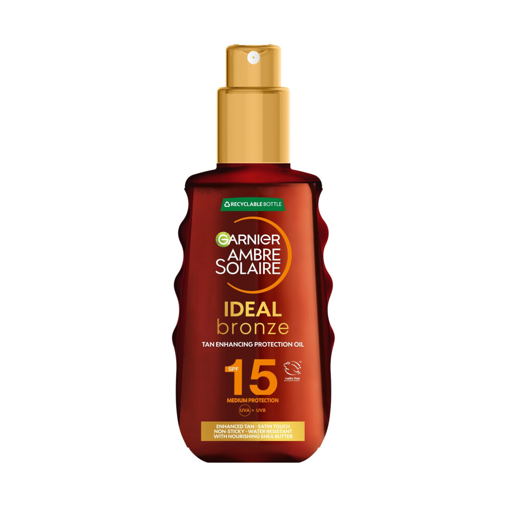Ambre Solaire Ideal Bronze Protective Oil Sun Cream SPF15, High Sun Protection Factor 15, Shea Butter, Water Resistant & Non Greasy Sunscreen, UVA &
