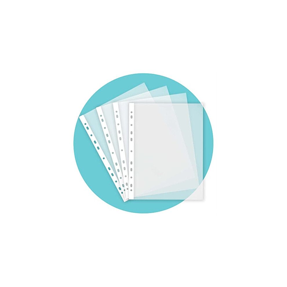 100 x A4 Punched Pockets - Transparent & Top Opening for Easy Access - Poly File Pockets & Clear Plastic Sleeves for Organising Letters & Documents in
