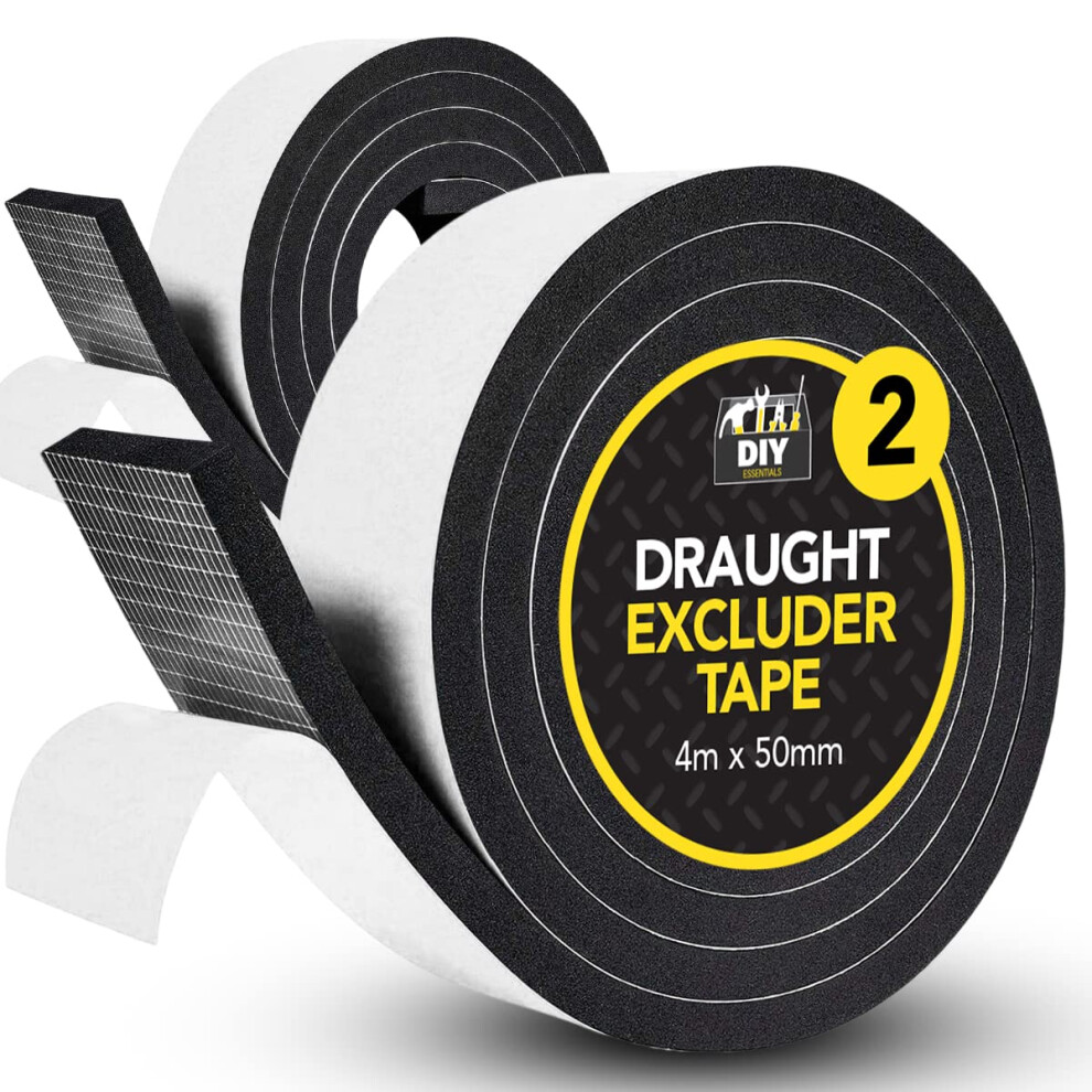 2pk Foam Tape 4m x 50mm Foam Draft Excluder Tape for Doors & Window Draft Excluder Tape Window Insulation Window Seal Strip Window and Door Draft