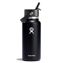 - Water Bottle 946 ml (32 oz) with Flex Straw Cap - Vacuum Insulated Stainless Steel Water Bottle Flask - BPA-Free - Wide Mouth - Black