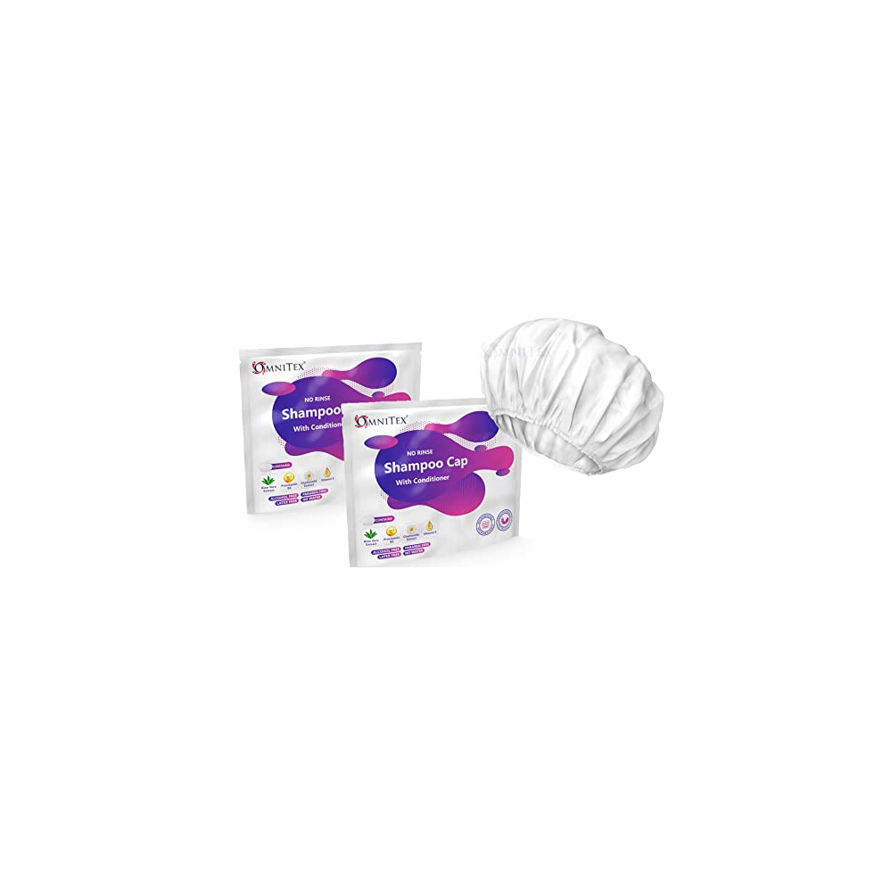 2pk - Omnitex Premium Rinse Free Shampoo Cap - Microwaveable | with Conditioner & Vitamins | Nourish & Protect with Herbal Extracts & Barrier Cream |