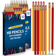 64pk HB Pencils With Rubbers On The End | HB Pencil Pack with Erasers | Writing Pencils for Children I Kids Pencils for School Supplies I School
