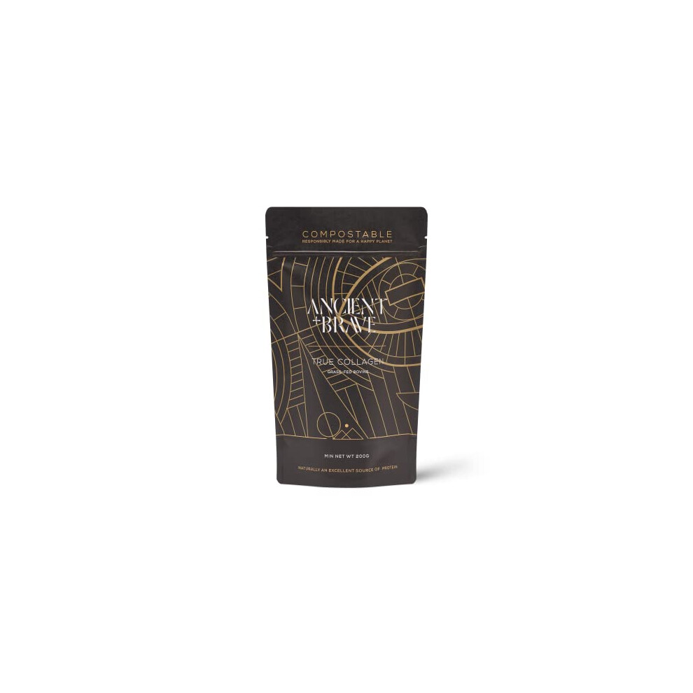 Ancient + Brave True Collagen 200G - Grass-Fed Bovine Collagen Powder - 100% Hydrolysed Collagen Peptides (Type 1) - High Protein, Fasting, Keto - Anti-Ageing, Skin,