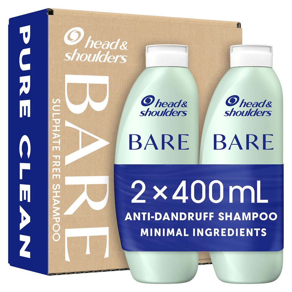 Anti dandruff Shampoo, Pure Clean, Sulphate free, 2 x 400 ml, Duo Pack. Bare Shampoo For Oily Scalp, Minimal Ingredients, Free from Dyes