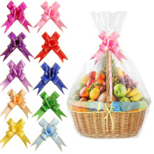 Hampers Bags with Pull Bows, 10 Pack 18.9 x 25.6 Inches Basket Gift, Cellophane Wrap Bags for Hamper Making Easter Gift Presents Packaging