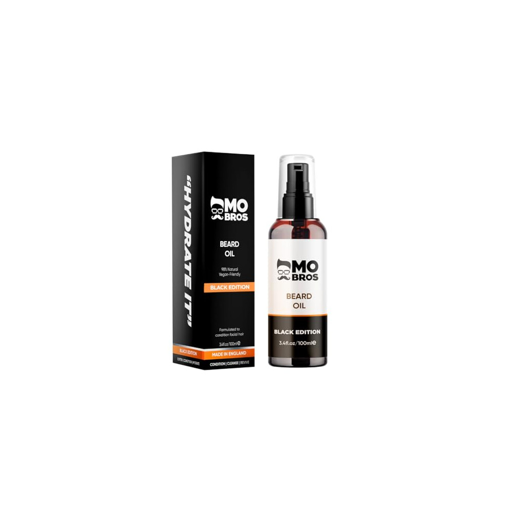 Mo Bros Beard Oil 100ml - Black Edition. Cologne Inspired. Natural Carrier Oils, Nourishing and Conditioning Formula. Rich in Omegas and Vitamin E,