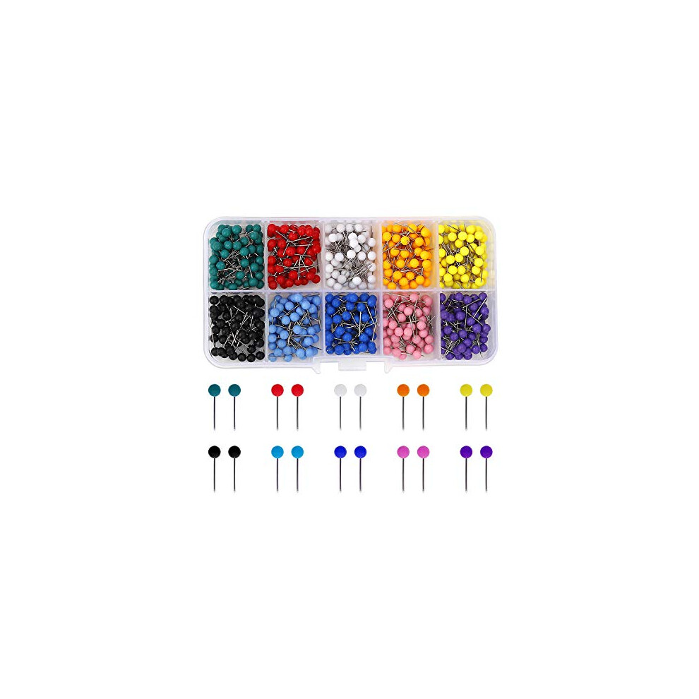 Map Push Pins Decorative Map Tacks with Plastic Round Heads and Steel Needle Points Thumbtacks for Cork Notice Board 1/8 Inch 10 Colors 600 Pieces
