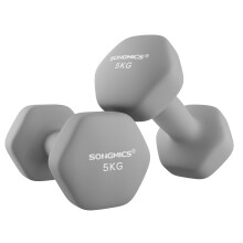 Set of 2 Dumbbells, 2 x 5 kg Hand Weights with Neoprene Coating, Hexagonal Dumbbells Pair, Home Workout, Fitness Training Exercise, Grey SYL910G01