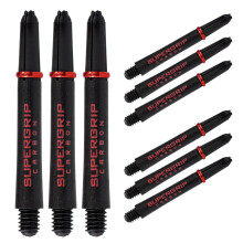 Darts 3 x Sets of Supergrip Carbon Dart Stems - 9 Dart Shafts in Total - Medium, Midi & Short (Red, Midi)