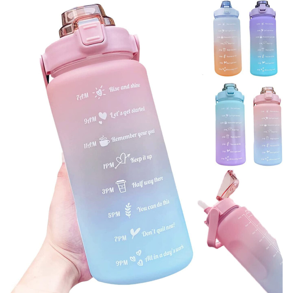 2 Litre Water Bottle, 2L Water Bottle with Straw, Leakproof Sports Water Bottle with Time Markings, Large Motivational Water Bottle for Fitness,