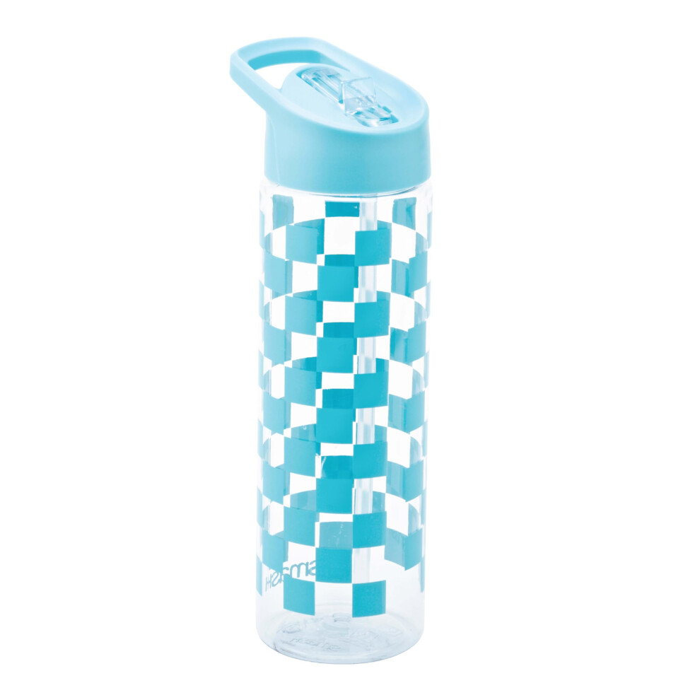 Chequer Water Bottle with Straw 700ml - Turquoise