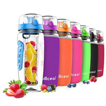 Fruit Infuser Water Bottle 32oz Durable, Large - BPA Free Tritan,Flip Lid, Leak Proof Design - Sports, Camping (Blue)