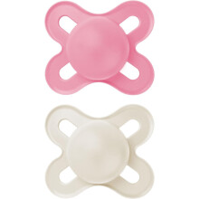 Original Start Soother 0-2 Months (Pack of 2), Baby Soother Made from Sustainable Material, SkinSoft Silicone Teat, with MAM Soother Case, Pink