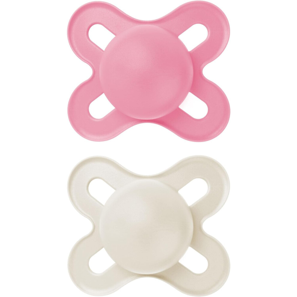 Original Start Soother 0-2 Months (Pack of 2), Baby Soother Made from Sustainable Material, SkinSoft Silicone Teat, with MAM Soother Case, Pink
