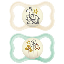Latex Air Night Soothers 6 Months+ (Pack of 2), Glow in The Dark Baby Soothers with Self Sterilising Travel Case, Newborn Essentials, Blue/Grey,