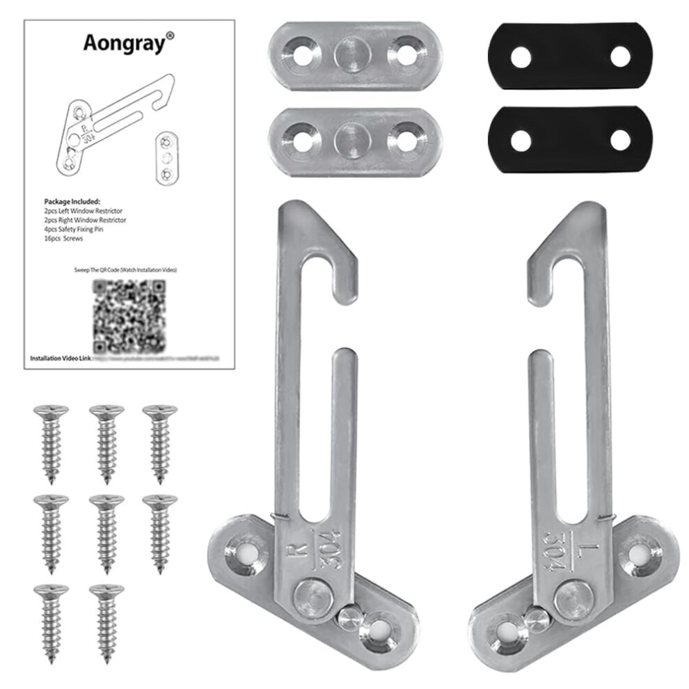 1 Pair Window Restrictors Locks, Window Restrictor Hook Window For Upvc Stainless Steel 304 Security Lock Child Lock,Right Handed And Left Aongray