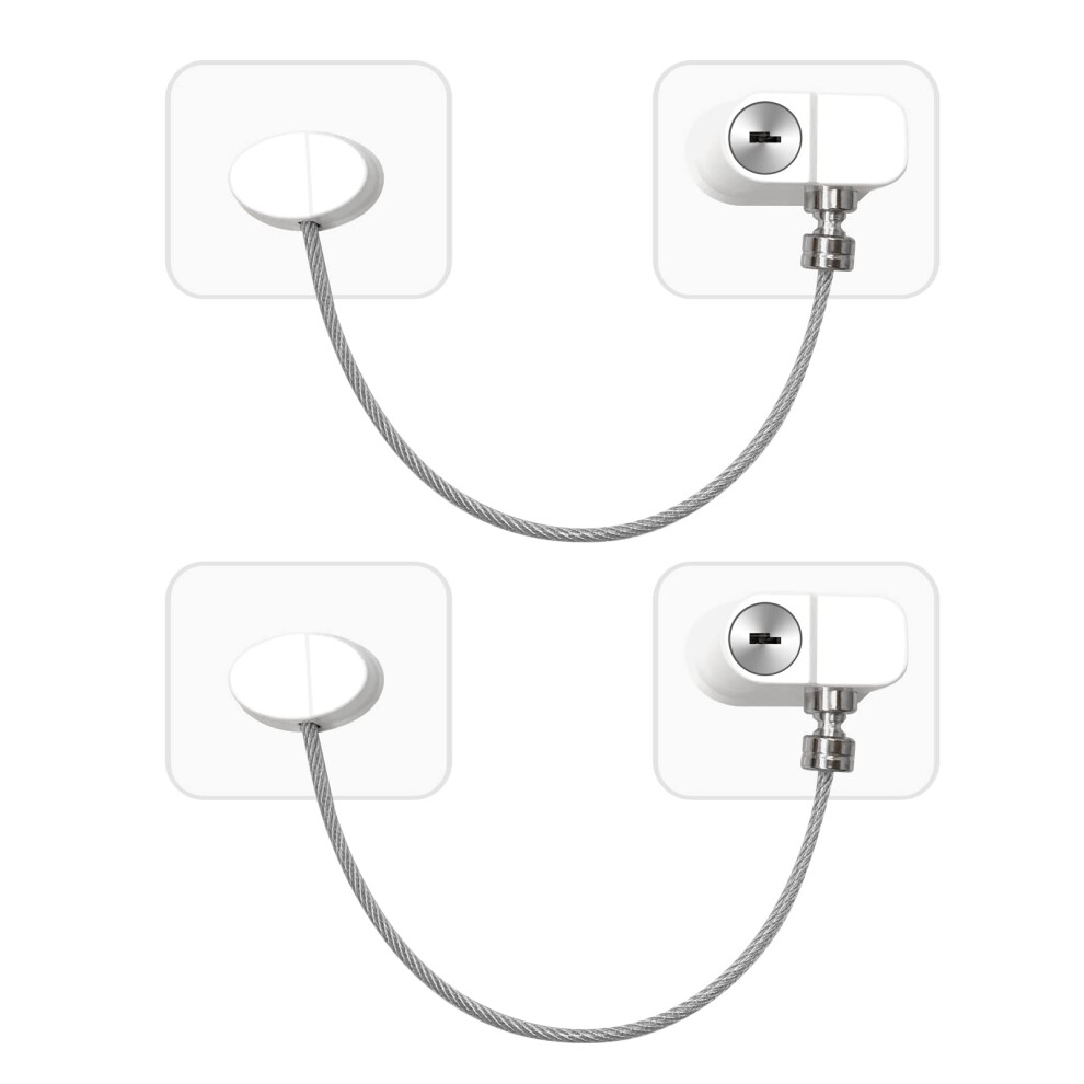 2 Pack Window Safety Locks With Keys, Child Baby Safety Security Refrigerator Locks Cable, Adhesive Window Opening Restrictors Security Locks Newbinn