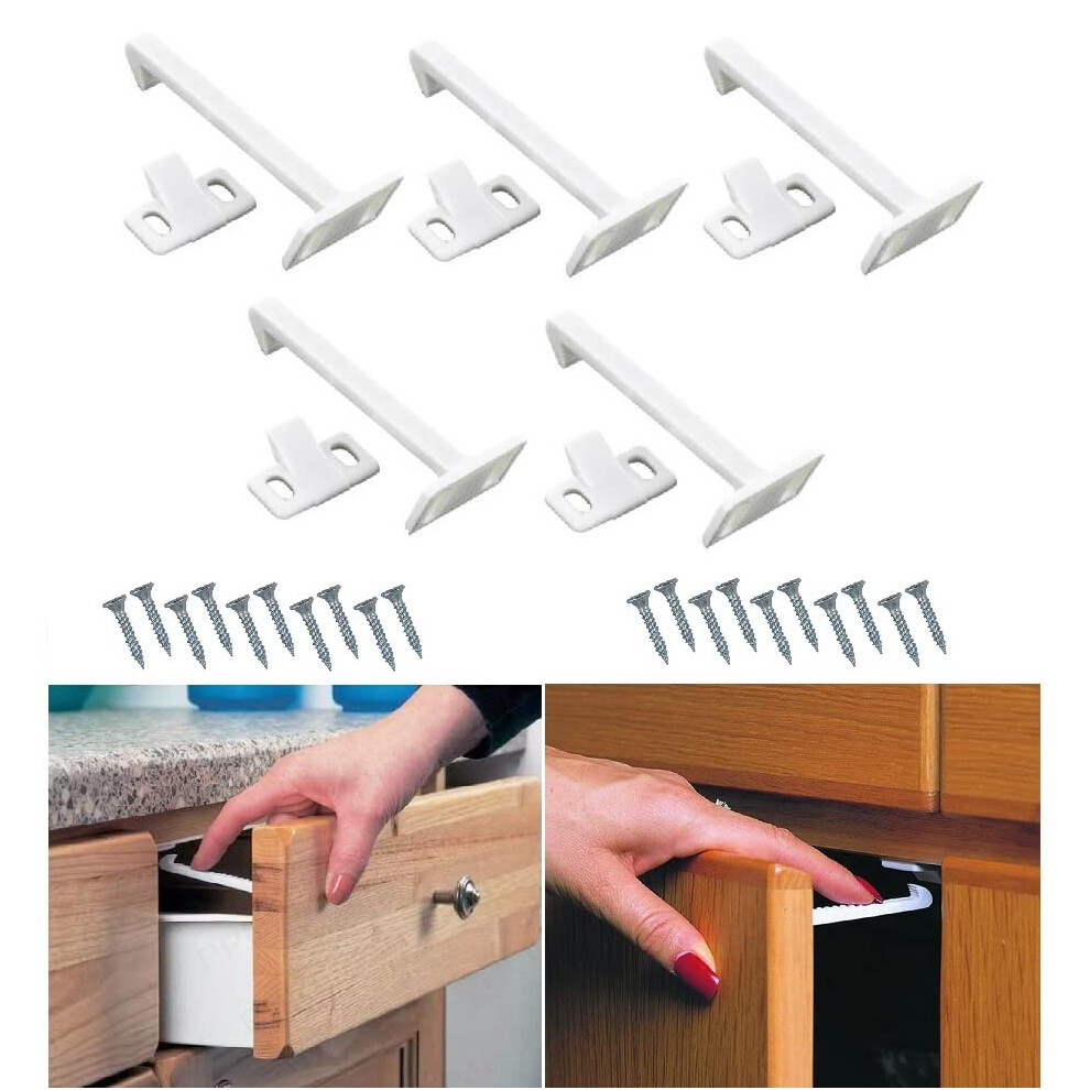 Terf White Child Safety Catch Lock Cupboard Door Drawer Cabinet Kitchen Bathroom Baby Safety Catch Lock For Children Including Fixing Screw - Pack