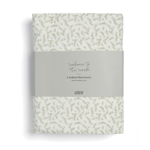 Mamas & Papas 2 Pack Cot/Bed Fitted Sheets, Seedling Leaf