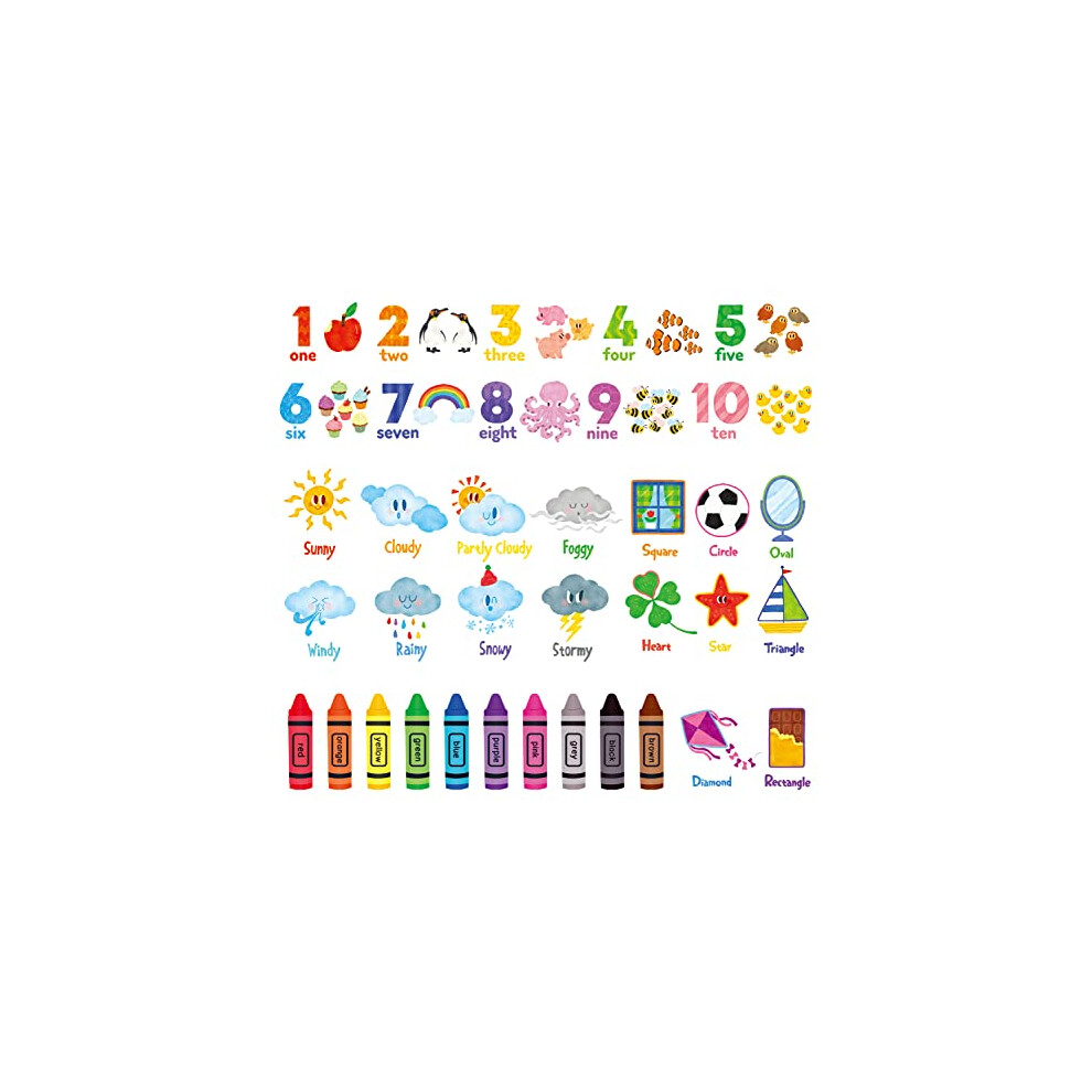 Decowall Dsl-8056 Leanring Number Color Weather Shape Wall Stickers Educational Decals For Kids Bedroom Nursery Living Room Art Home Décor Classroom Playroom