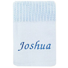 Baby Girl Boy Personalised Cellular Blanket Embroidered Name Grey Pink Blue (Blue - Cell Blanket)