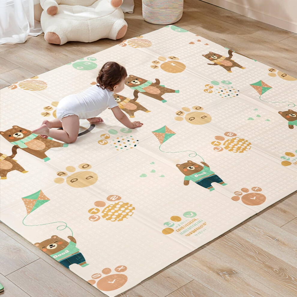 200X180cm Folding Wildlife Mat, Thick Padded Baby Crawl Mat, Baby Play Mat, Foldable Kids Playmat, Large Baby Activity Play Mat, Non-Slip, Waterproof, Sour Lemon