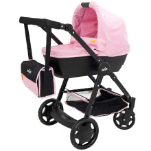 Joie Junior Mytrax Dolls Pram 1424100 - Pushchair with Detachable Cot, Matching Changing Bag, Under-Seat Storage, Adjustable Handle Black & Pink