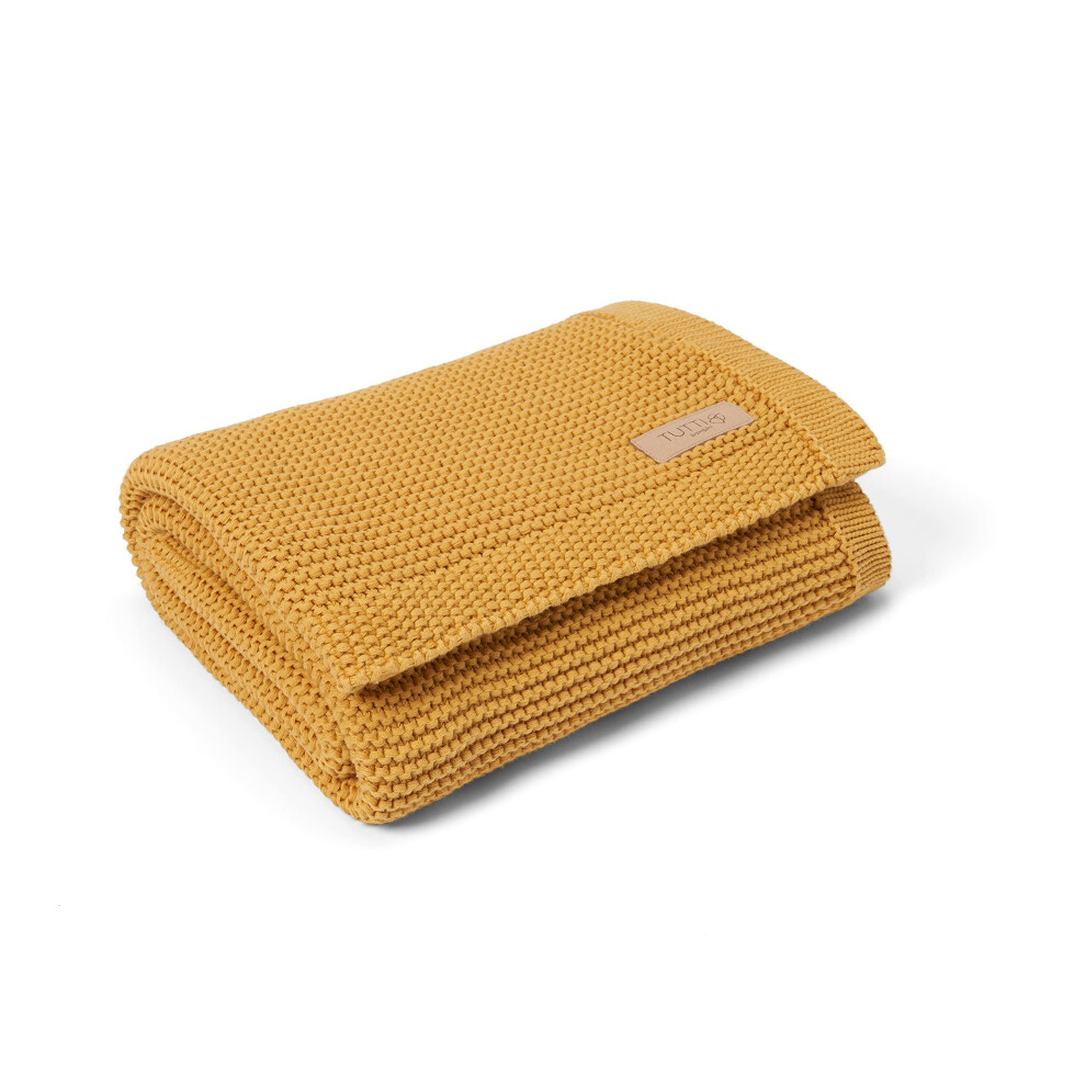 Chunky Knitted Baby Blanket | Super Soft 100% Cotton, 75x100cm Universal Size | Ochre