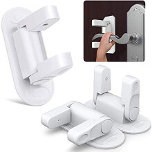 3 PCS White Door Lever Lock | SACONELL Child Safety Handles Locks, Self-Adhesive Baby Proofing Cabinet, Cupboard, Window, Drawer and Dresser Closet