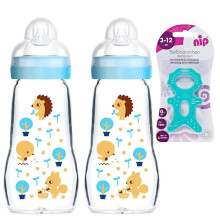 Feel Good Glass Bottle Neutral Glass Bottle 260 ml Glass Bottle with Size 1 Silicone Teat 0+ Pack of 2