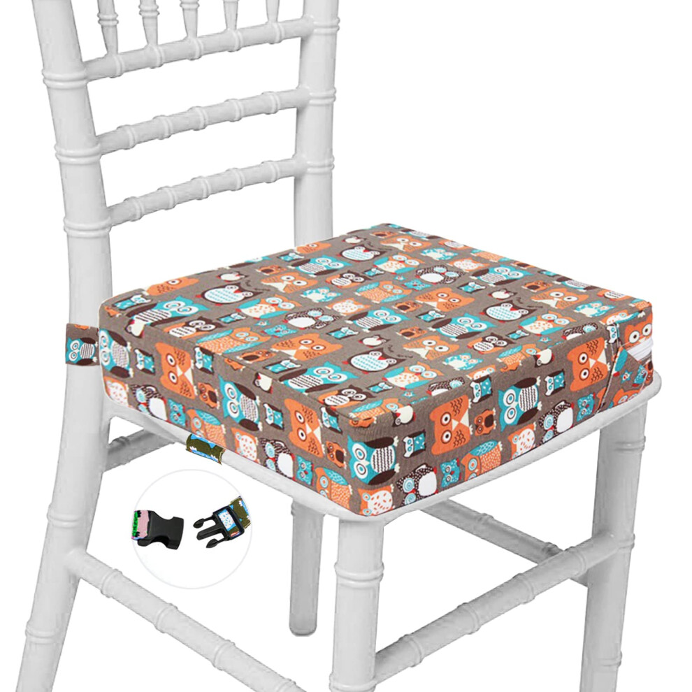 Booster Seat For Dining Table Dismountable Washable Highchair Booster Cushion Chair Heightening Seat Pad With 2 Straps Safety Buckle For Kids (Owl Taeku