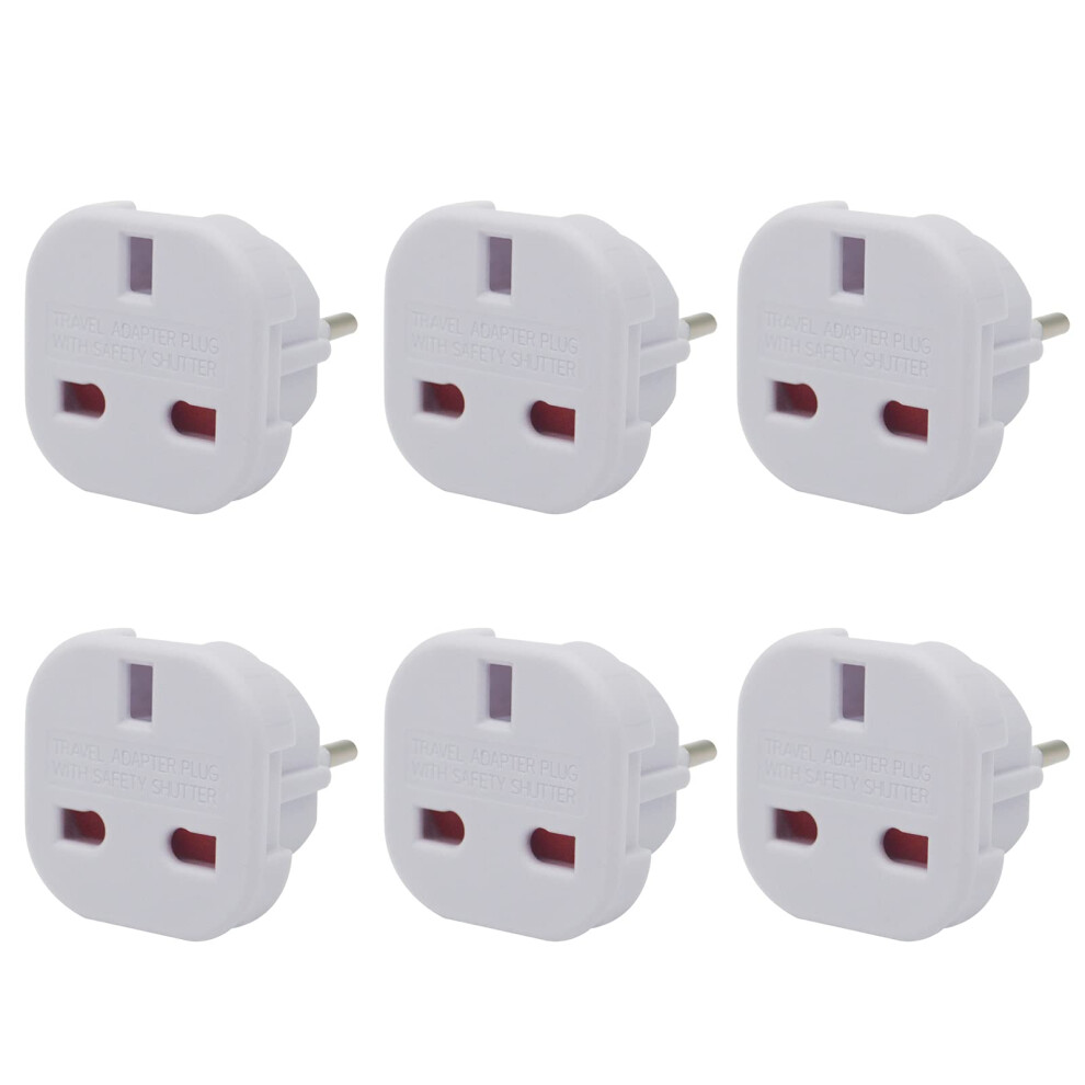 Jsdoin Eu Travel Adapter Pack Of 6, Uk To European Plug Adapter, Europe Converter Type C, E, F For Spain, France, Italy, Portugal, Germany, Netherlands,
