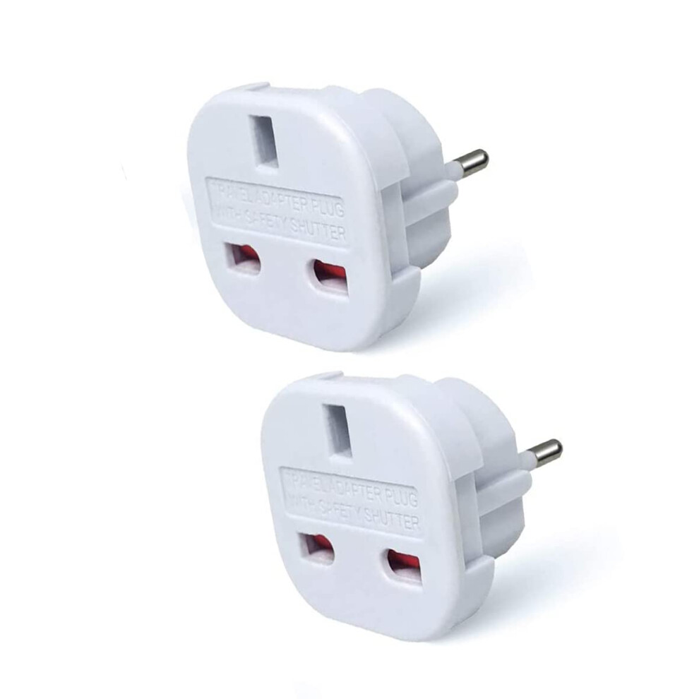 Pack of 2 Travel Adaptor | UK to European Plug Adapter Converter (Euro Type C, E, F) 3 Pin to 2 Pin Type G, EU Plugs for Europe Accessories,Italy,Cape