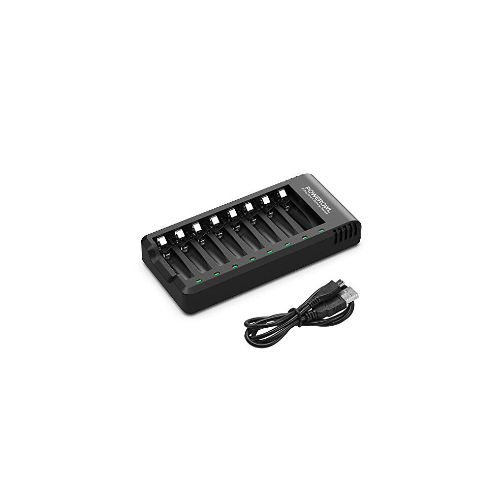 8 Bay AA AAA Battery Charger (USB High-Speed Charging, Independent Slot) for Ni-MH Ni-CD Rechargeable Batteries (No Adapter)