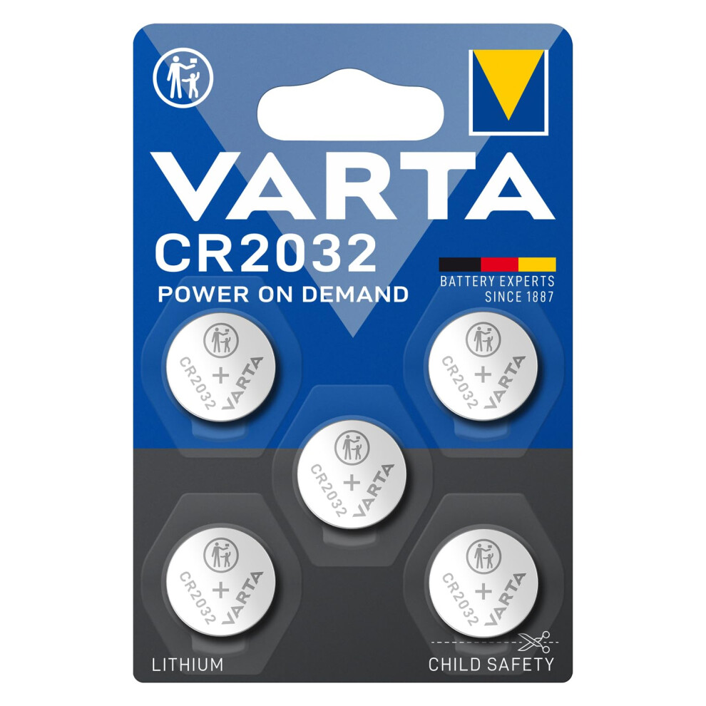 Batteries Electronics CR2032 Lithium button cell 3V battery 5-pack, Button cells in original blister pack of 5
