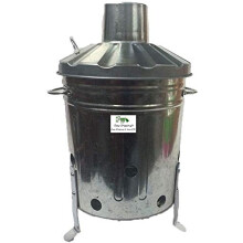 Srendi Small Medium Large 15L 60L 90L Litre Metal Galvanised Garden Incinerator Fire Bin Burning Leaves Paper Wood Rubbish Dustbin Shovel and Poker