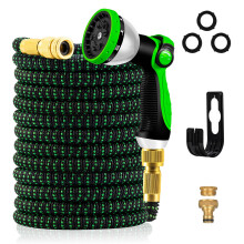 150FT Expandable Garden Hose Pipe, Flexible Water Hose with 10-Pattern Spray Nozzle,3-Layer Latex No-Kink Flexible Water Hose,3/4"&1/2" Meatl