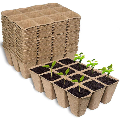 20Pcs Seedling Pots, 12 Grids 4cm Square Plant Seedling Pots Biodegradable Fibre Transplanting Pots for Plants Fruits Vegetables (16 x 12cm)