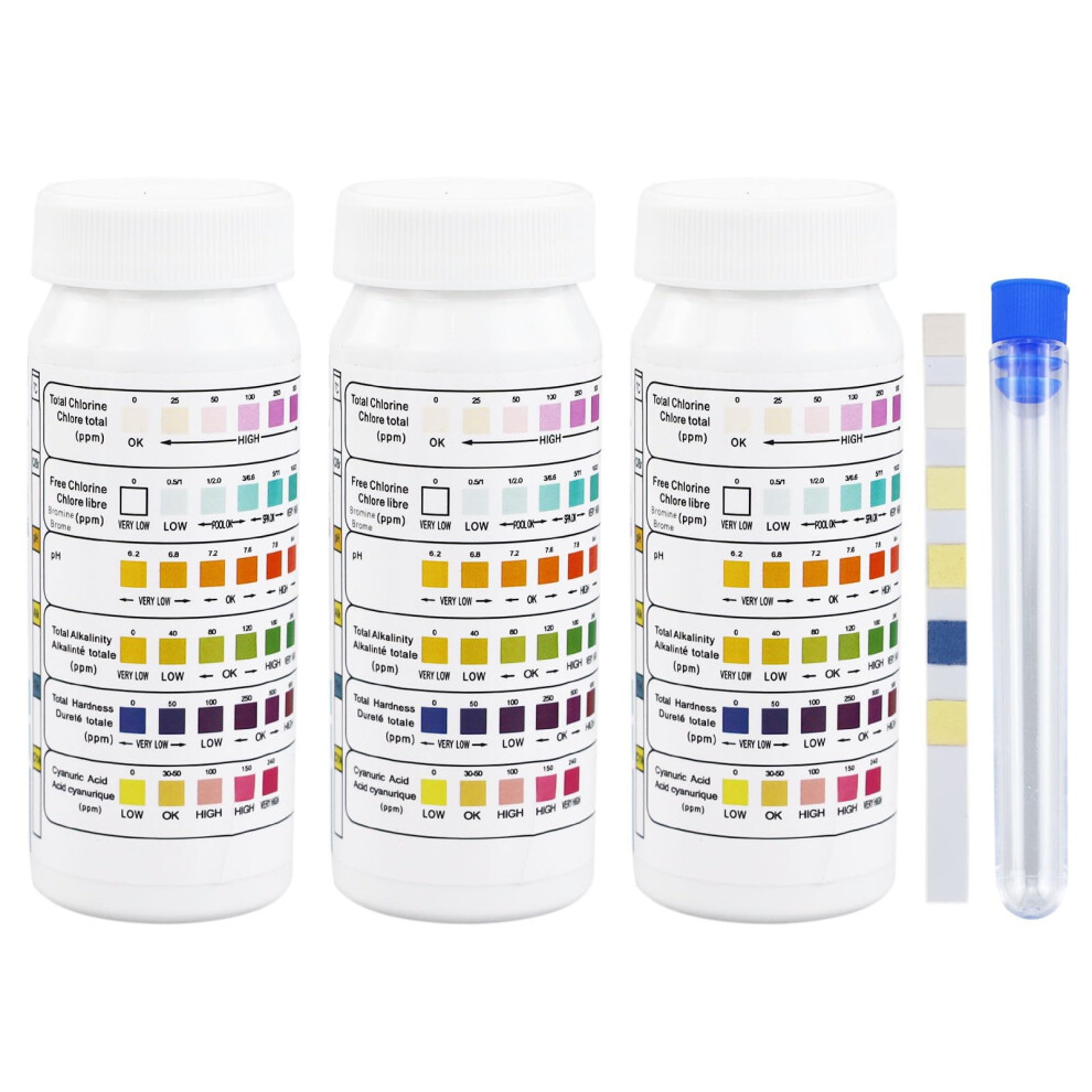 6 in 1 Pool Test Strips, 150 Strips Water Test Kit for Freshwater, Pond Fish Tank Test Strips Testing Total Hardness, Free Chlorine, Cyanuric Acid, pH