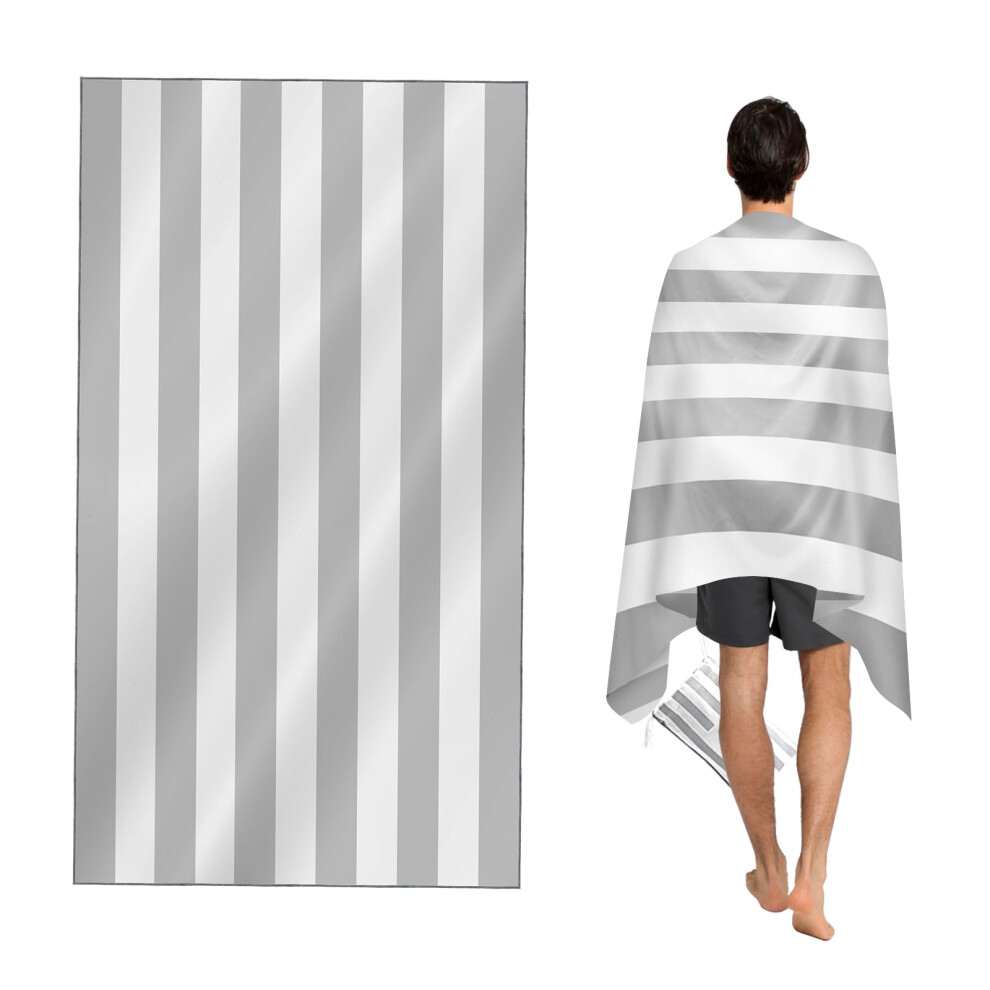 Large Beach Towel for Adults with Bag - Quick Dry Microfibre - 100% Recycled Towel - Sand Free, Lightweight, Compact (Light Grey 160x90cm, 63x35in)-image-OPC-PDT9PM5-NEW