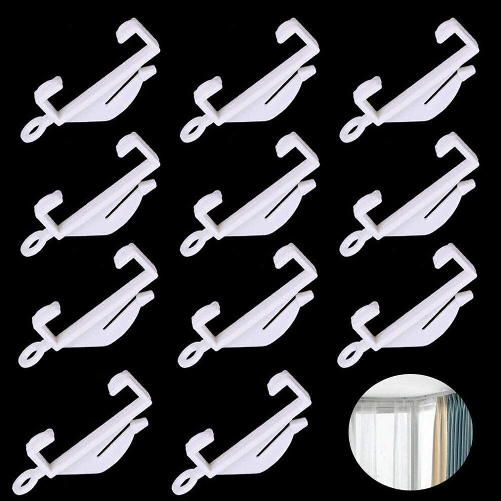 Kuou 50 Pcs Curtain Tack Hooks Plastic White, Curtain Rail Gliders Curtain Sliding Hooks For Track Window, Shower, Door