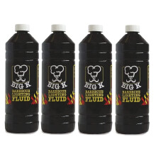 Pack of 4 Big K Barbeque Firelighter Odourless Fluid - BBQs, Firepits - Indoor Fires & Log Burners - Camping Grill - Bonfire - 1000ml with Unique Card